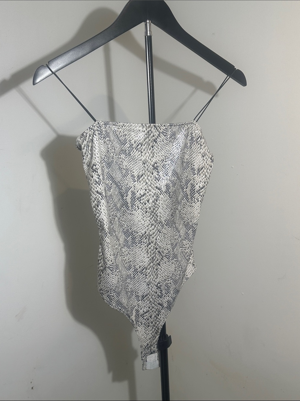 Windsor Black & White Snake-Print Asymmetric Strap Bodysuit